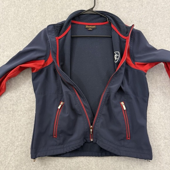 Ariat Jacket Women XL Blue Red Team Softshell Full Zip Wind Water Resistant - Picture 8 of 10